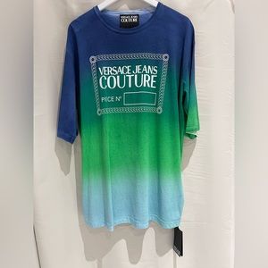 VERSACE JEANS COUTURE Mens Big Baggy Boxy Blue/Green Cotton T-Shirt Italy Size M